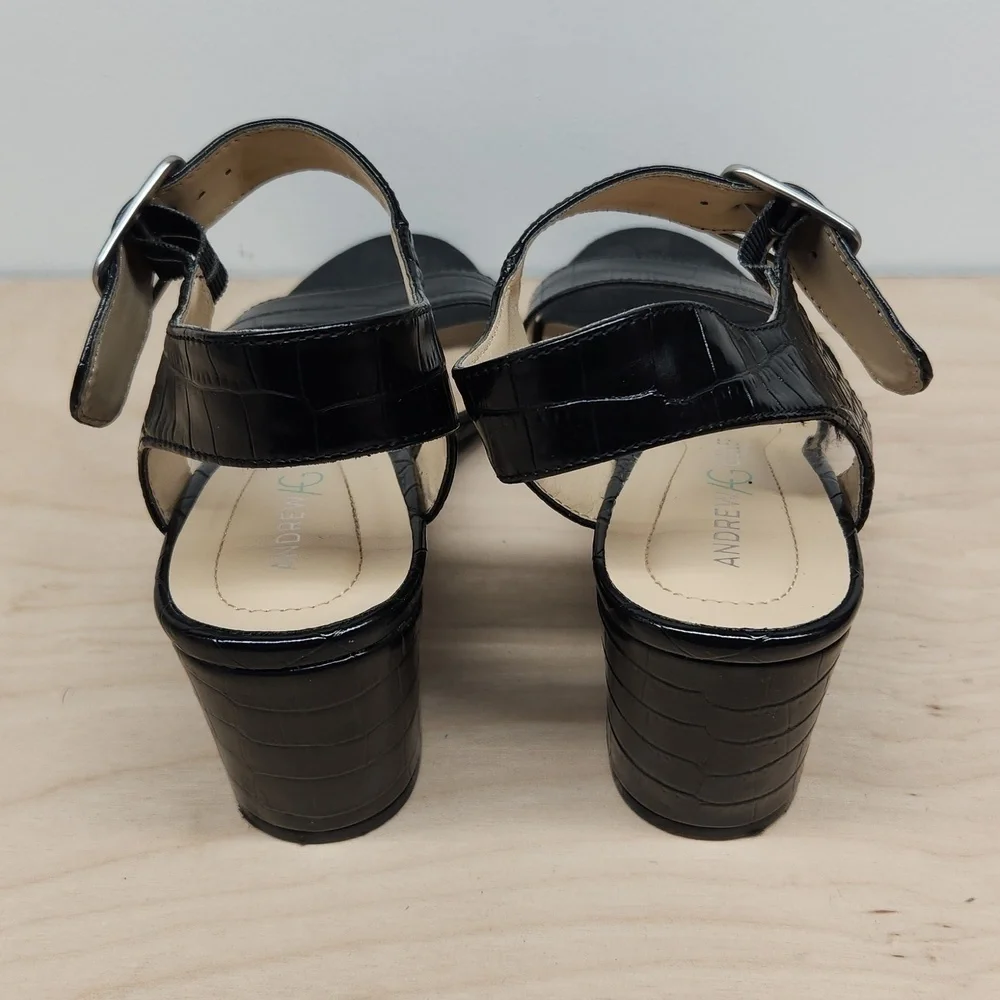 Andrew Geller Burbank Black Crocodile Sandals Platforms Buckle Women's Sz 8 1/2M